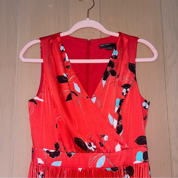 NWT Maggy London Gabby Floral Pleated Midi Dress Sleeveless Red/Teal Size 4 - Picture 6 of 16